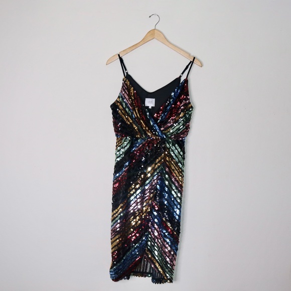 J.O.A. La Salle Multi Sequin Striped Sleeveless Midi Dress - Picture 3 of 11